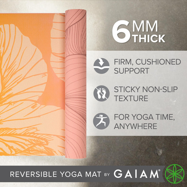Colchoneta de yoga Gaiam - Premium 6mm con estampado reversible, extragruesa, antideslizante para todo tipo de yoga, pilates y ejercicios de suelo (68" x 24" x 6mm de grosor)