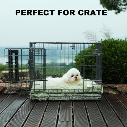 Bedfolks Plush Waterproof Dog Crate Pad, Removable Cover,Faux Fur Dog & Cat Bed, Washable Kennel Bed 21"x13",Sage Green