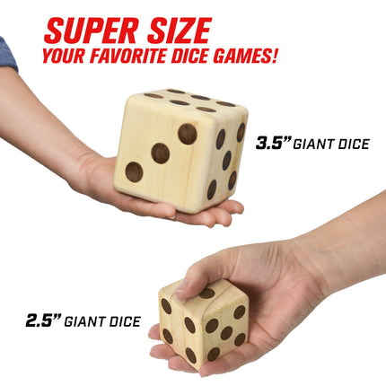 GoSports Giant 3.5 Inch Wooden Playing Dice Set with Rollzee Scoreboard (Includes 6 Dice, Dry-Erase Scoreboard and Canvas Carrying Bag)