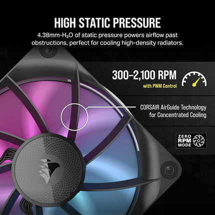 Corsair iCUE LINK RX120 RGB 120mm PWM Fans with iCUE LINK System Hub - Magnetic Dome Bearing - Triple Pack - Black