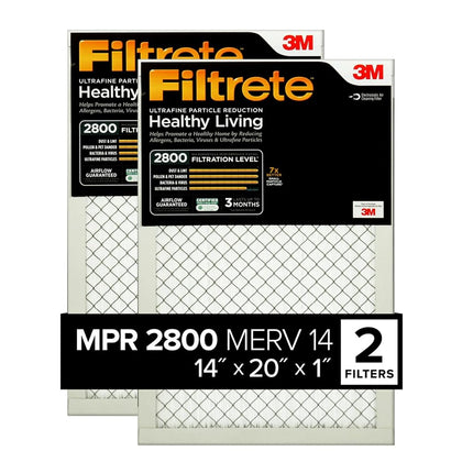 Filtrete 14x20x1 Air Filter, MPR 2800, MERV 14, Healthy Living Ultrafine Particle Reduction 3-Month Pleated 1-Inch Air Filters, 2 Filters