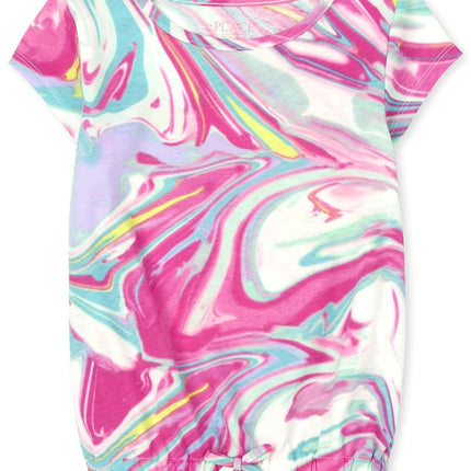 The Children's Place Girls Print Cinch Front Top, Neon Berry Tie Dye, X-Large