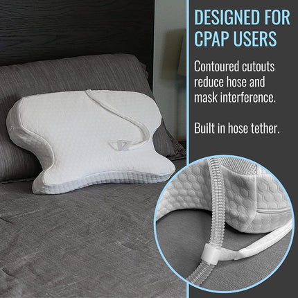 DMI CPAP Memory Foam Sleep Aid Pillow, Suitable for All CPAP Masks, Reduces Mask Pressure and Air Leaks, Aligns Neck, Shoulders, and Spine, Hose Tether, High Rebound Foam, FSA & HSA Eligible