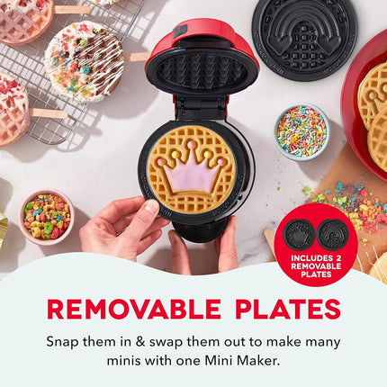 DASH Multimaker Mini System Two 4” Ceramic Nonstick Removable Waffle Plates (Crown & Rainbow) - 2Pc Plate Pack Compatible with Dash MultiMaker Mini System, Ceramic Nonstick Surface