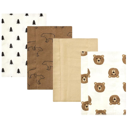 Hudson Baby Paños de Algodón de Franela para Bebé Unisex, Paquete de 4 Osos Marrones, Talla Única