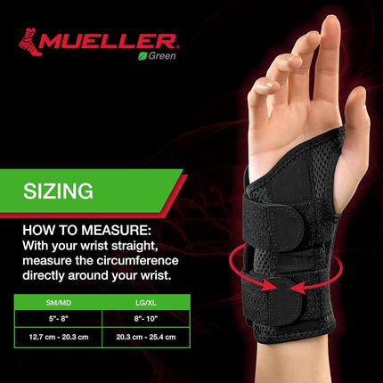 Attelle de poignet Mueller pour main droite – Taille Large à Très Large – Noir – Attelle de soutien réglable pour adultes pour le syndrome du canal carpien, les douleurs au poignet et l'arthrite – Légère et respirante pour le jour et la nuit