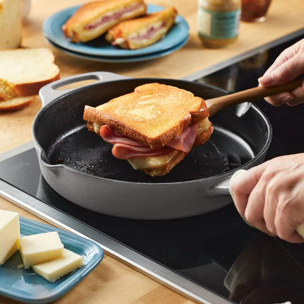 Poêle à frire/casserole en fonte Rachael Ray Nitro avec poignée d'appoint et becs verseurs, 25 cm, Gris