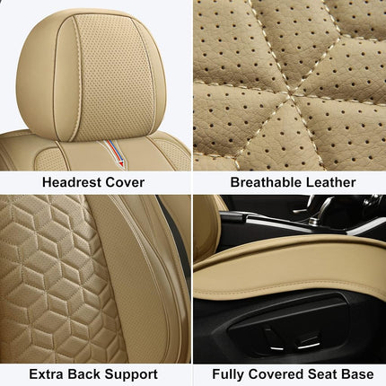 Juego de Fundas y Cojines para Asientos de Coche Tapha Executive de Piel Sintética, Transpirable y Resistente al Agua, Ajuste Universal para Coche, SUV y Camioneta (Asientos Delanteros y Traseros, Beige) (TAP-01-B4)