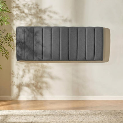 Upholstered Full Headboard - Easy Assemble Channel Stitched Headboard Full Size - Wall Mounted Headboards with 3D Soundproof Wall Panels Peel & Stick Floating Headboards, Grey