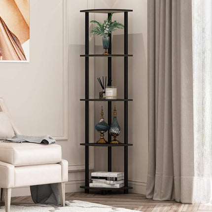 Furinno TURN-N-TUBE Set of 2, 5-Tier Corner Shelf, Bookcase, Espresso