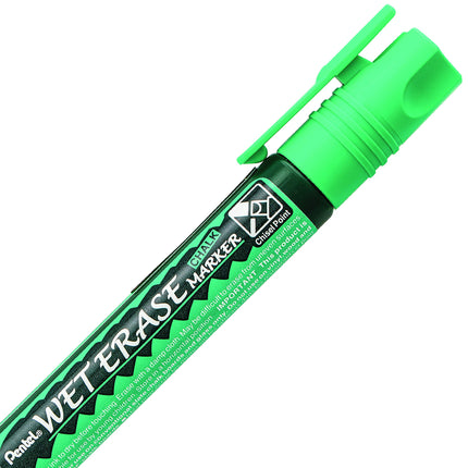 Pentel Arts Wet Erase Chalk Marker, Ideal on Blackboards and Windows, Small Chisel Tip, Green Ink, SMW26-D, Box of 12