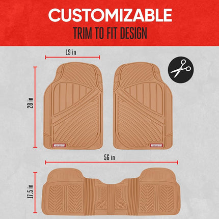 Motor Trend FlexTough Baseline - Heavy Duty Rubber Car Floor Mats, 100% Odorless & BPA Free, All Weather (Tan Beige) - MT773BGAMw1