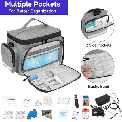 LEFOR·Z Medical Bag,First Aid Bag Empty,Home Health Nurse Bag with Detachable Divider,Medical Supplies Storage Tote for Nursing Student,Therapist,Doctors,Grey