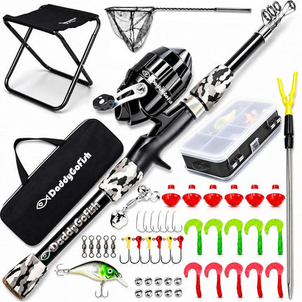 DaddyGoFish Kids Fishing Pole - Rod Reel Combo Tac