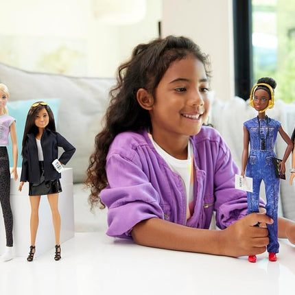 Barbie Careers Set of 4 Dolls & Accessories, Women in Film with Studio Executive, Director, Cinematographer & Movie Star in Removable Looks, HRG54