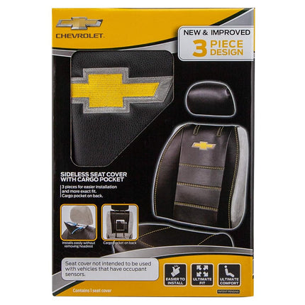 Plasticolor 008626R01 Deluxe Seat Cover Compatible with Chevrolet Embroidered Logo High Contrast Stitching Premium 3pc Sideless, Black