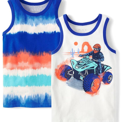 The Children's Place Boys' Sleeveless Tank Top Shirt, Blue Wave 2-Pack, X-Small