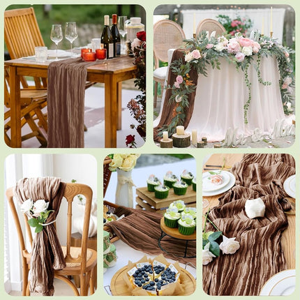 Wokceer Cheesecloth Table Runner Brown 10FT Boho Gauze Runner for Party