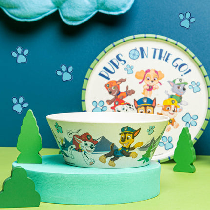 Zak Designs Juego de vajilla infantil de 3 piezas de La Patrulla Canina, plato, tazón y vaso de melamina y bambú duraderos y sostenibles son perfectos para la hora de la cena en familia (Chase, Marshall, Skye y sus amigos)