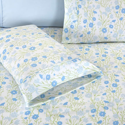 Elegant Comfort Softest and Coziest 6-Piece Sheet Set - 1500 Premium Hotel Quality Microfiber - Deep Pocket, Wrinkle Resistant 6-Piece Floral Bed Sheet Set, California King, Laurel Blue