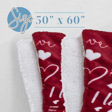 Elegant Comfort Valentines Day Sherpa Fleece Throw Blanket for Couch - Soft and Warm Sherpa Red Heart Blanket Valentine's Day Decor Gifts for Her, 50 x 60 inches, Love You Red Sherpa Throw Blanket