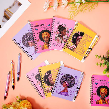 Colarr 12 Sets Black Women Journals and Pen Gifts African American Journal and Pen for Black Girl Lady Inspirational Spiral Notebooks African American Gifts