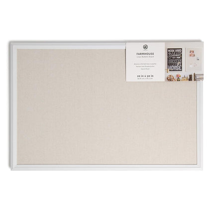 U Brands Farmhouse Linen Bulletin Board with White Frame, Office Supplies, Natural, 20” x 30”