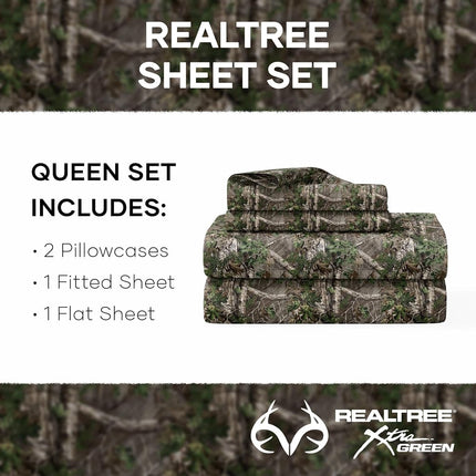 Northwest Realtree Xtra Green Camo 4-Piece Queen Sheet Set