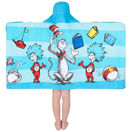 Drap de bain à capuche en coton éponge doux Franco Kids pour la plage et le bain, 61 cm x 127 cm, Dr Seuss Le Chat au chapeau