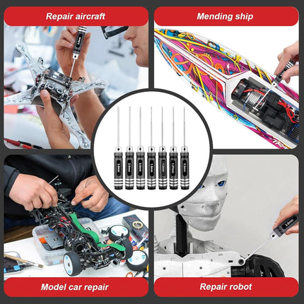 Hex Screwdriver Set - 7pcs Hex Allen Drive Kit 0.9mm 1.27mm 1.3mm 1.5mm 2.0mm 2.5mm 3.0mm Key Repair Tools for Traxxas Arrma Losi Redcat RC Cars Models FPV Drone Helicopter