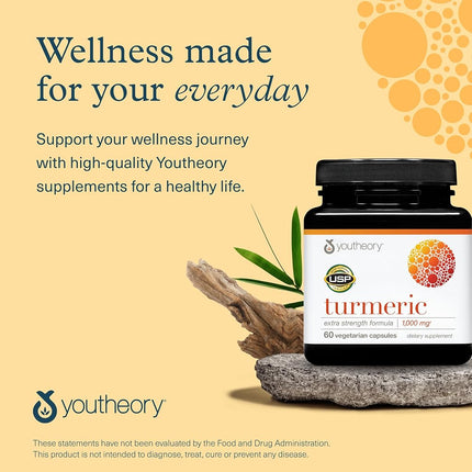 Youtheory Turmeric Extra Strength with Black Pepper (BioPerine) 60 Count (1 Bottle)
