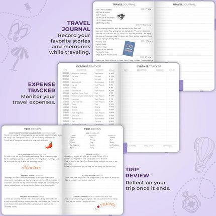 Clever Fox Travel Journal – Vacation Planner with Budget Plan, Packing List, Expense Tracker & Trip Travelling Itinerary Organizer for Women, Men Couples, Hardcover - Lavender, A5 (5.8'' x 8.3'')