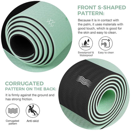 Tapis de yoga antidérapant en TPE avec lignes d'alignement, grandes tailles 183 cm L x 81 cm l x 0,8 cm É ou 0,6 cm É, tapis d'exercice et de fitness résistant aux déchirures pour le yoga, le pilates et les exercices au sol (vert et noir, épaisseur 8 mm)