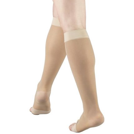 Truform Sheer Compression Stockings, 15-20 mmHg, Women's Knee High Length, Open Toe, 20 Denier, Nude Large