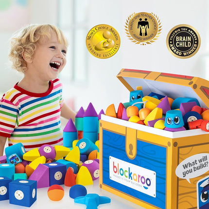 Magnetic Foam Blocks – STEM Preschool Toys for Children, Toddlers, Boys and Girls, The Ultimate Bath Toy – 100 Piece Set with Toy Chest, Bath Building Blocks, Engineering Toys for Kids 3-6