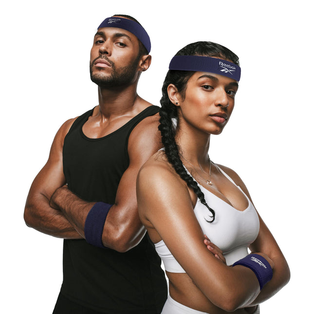 Lot de 3 bandeaux de sport unisexes – Bandeau d'entraînement de 5,7 cm et bracelets de 8,2 cm avec technologie anti-transpiration, bande en tissu éponge avec tissu évacuant l'humidité | Accessoires de fitness de qualité pour un confort actif – Reebok