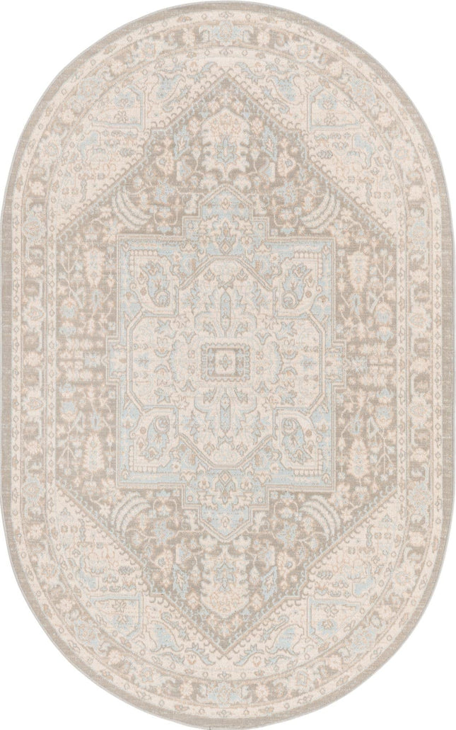Tapis ovale gris nuage géométrique traditionnel Unique Loom Whitney Collection (1,5 m x 2,4 m)