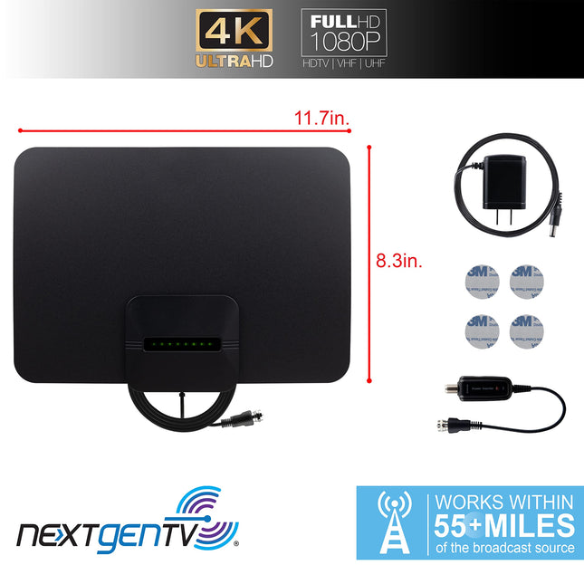 Antena de TV digital HD amplificada GE Ultra Edge, antena de TV inteligente de largo alcance, compatible con TV inteligente 4K 1080P HD VHF UHF, amplificador de señal con buscador de señal, cable coaxial HDTV de 3 m/adaptador de CA, 58403