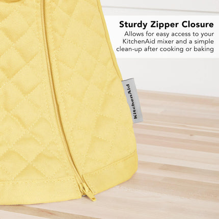 KITCHENAID Fitted Tilt-Head Stand Mixer Cover with Storage Pocket, Quilted 100% Cotton,14.4"x18"x10", Butter Yellow