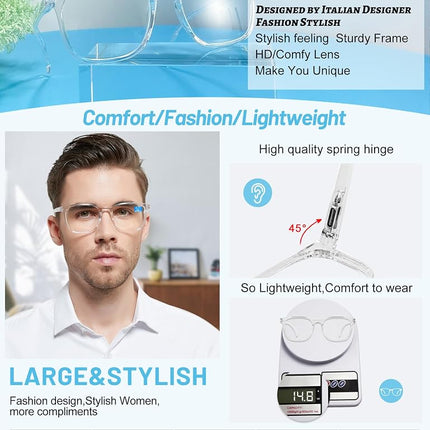 OCCI CHIARI Blue Light Blocking Reading Glasses for Men +1.5 XL Clean Readers(+1.0 +1.25 +1.5 +1.75 +2.0 +2.25 +2.5 +2.75 +3.0)