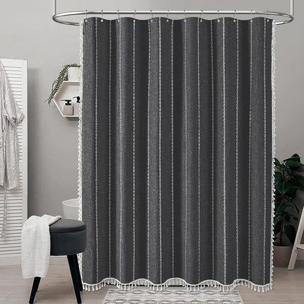 BTTN 54x78 Boho Farmhouse Linen Heavy Duty Shower Curtain, Charcoal Grey