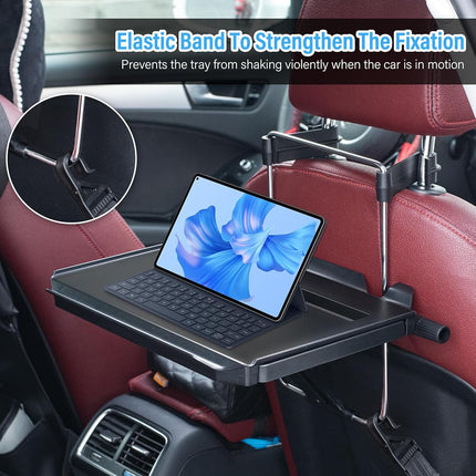 Plateau de volant VarCozy, plateau de voiture pliable à suspendre à l'appuie-tête arrière avec plateau extensible et fente pour porte-gobelet, bureau de voiture portable pour travailler sur ordinateur portable, manger, boire et dessiner