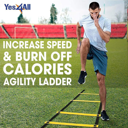 Yes4All Agility Ladder Speed Training Equipment - Speed Ladder for Kids and Adults with Carry Bag - 12 Rungs Yellow, 20 Rungs, CKT4
