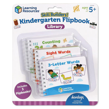 Learning Resources Skill Builders! Kindergarten Flipbook Library - 3 Pieces, Ages 5+, Kindergarten Learning Activities, Spelling and Counting for Kids, My First Library for Kids