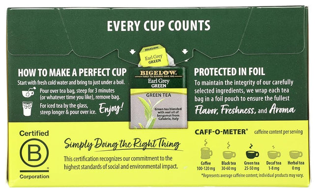 Bigelow Tea Green Tea - Earl Grey - Case Of 6-20 Bag