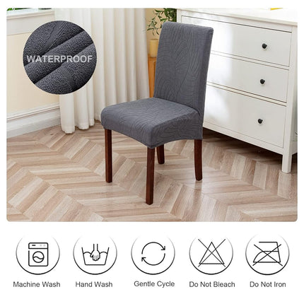 Genina 100% Waterproof Dining Chair Covers, Stretch Jacquard Chair Covers for Kitchen Parsons Chairs, Washable Chair Protectors for Dining Room Set of 6, Leaves-Dark Gray