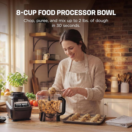 Ninja Kitchen System | All-in-One Food Processor & Blender for Smoothies | Includes Pitcher, (2) 16 oz. to-Go Cups & 8-Cup Bowl | Makes Salsa, Dough, Shakes, & Frozen Drinks | 1500W | Black | BL770