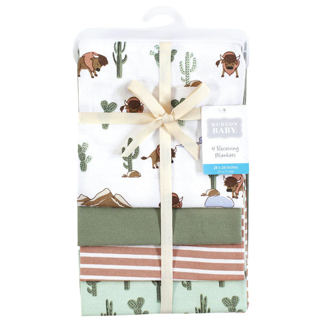 Hudson Baby Unisex Baby Cotton Rich Flannel Receiving Blankets 4-Pack, Wilderness, One Size