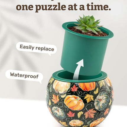 PieceRelax 3D Puzzle Planter - Hello Pumpkin Season - Small Round Plant Pots with Drainage, Home Decor Flower Pots for Indoor Cactus, Succulents Pots [K1107]