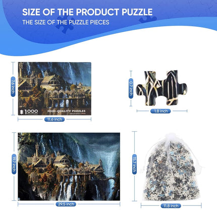 Phinli Jigsaw Puzzles 1000 Piece Puzzle for Adults and Kids,Lord of The Rings Puzzle,Waterfall Town Landscape Puzzles Game Decompression Toys Gift Home Decor Wall Art,29.5x19.7 Inch